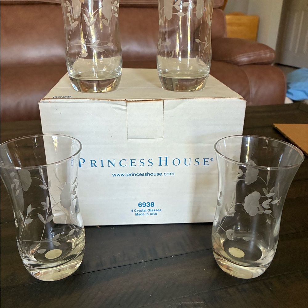 Princess Heritage Etched Floral Glass Set, 2 sets of 4